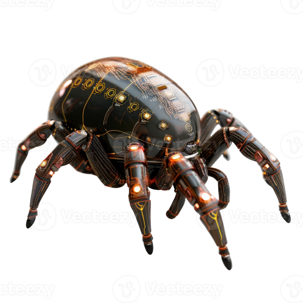 Futuristic robotic spider with intricate design showcasing technology, circuits, and metallic features in a digital environment png