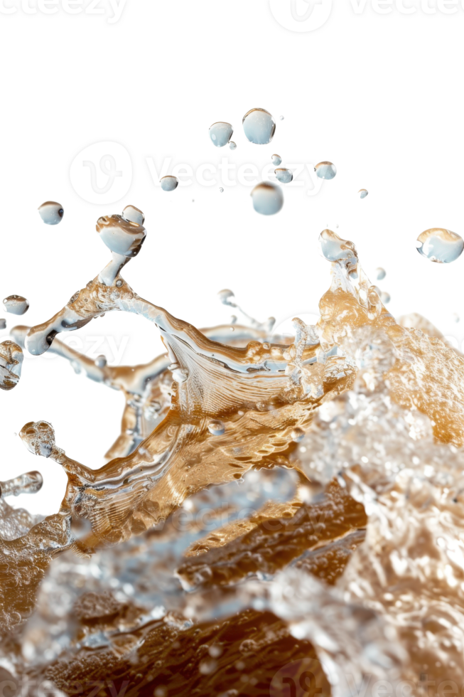 Captivating Splash of Brown Liquid with Bubbles Against a Black Background for Creative Designs png