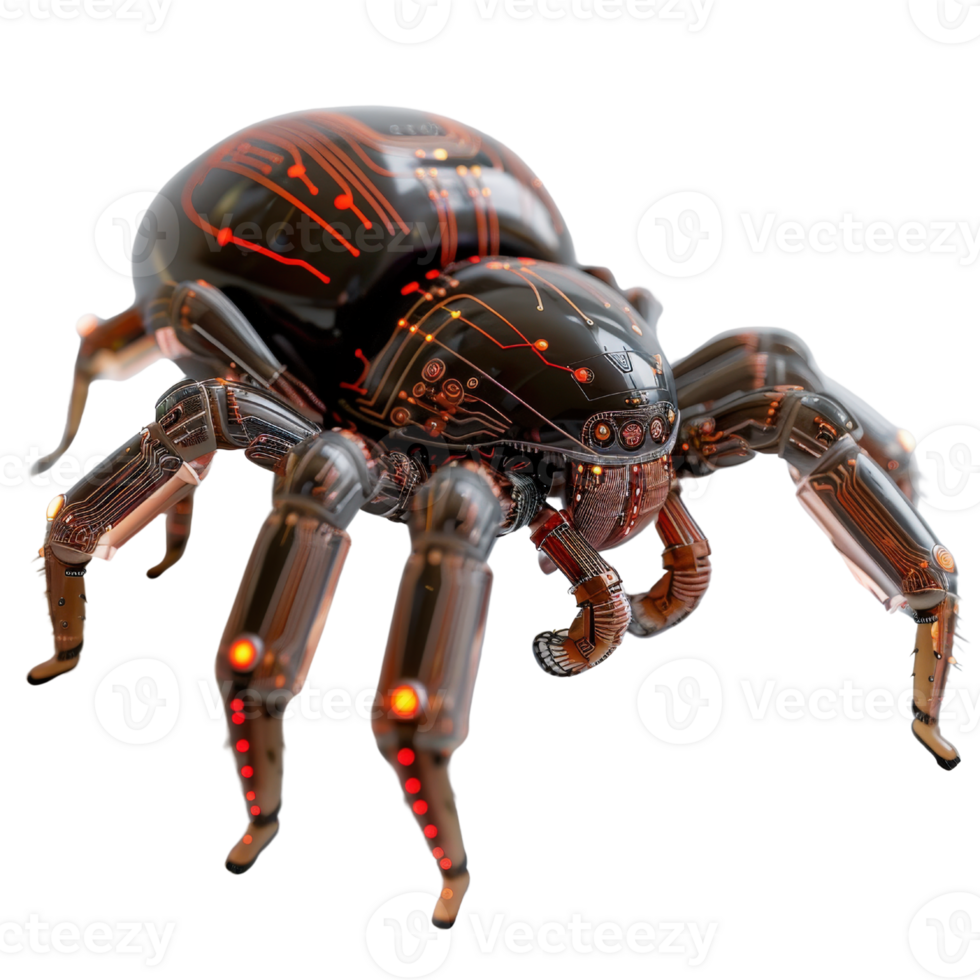 Futuristic robotic spider concept design with intricate details and glowing elements for technological innovation themes png