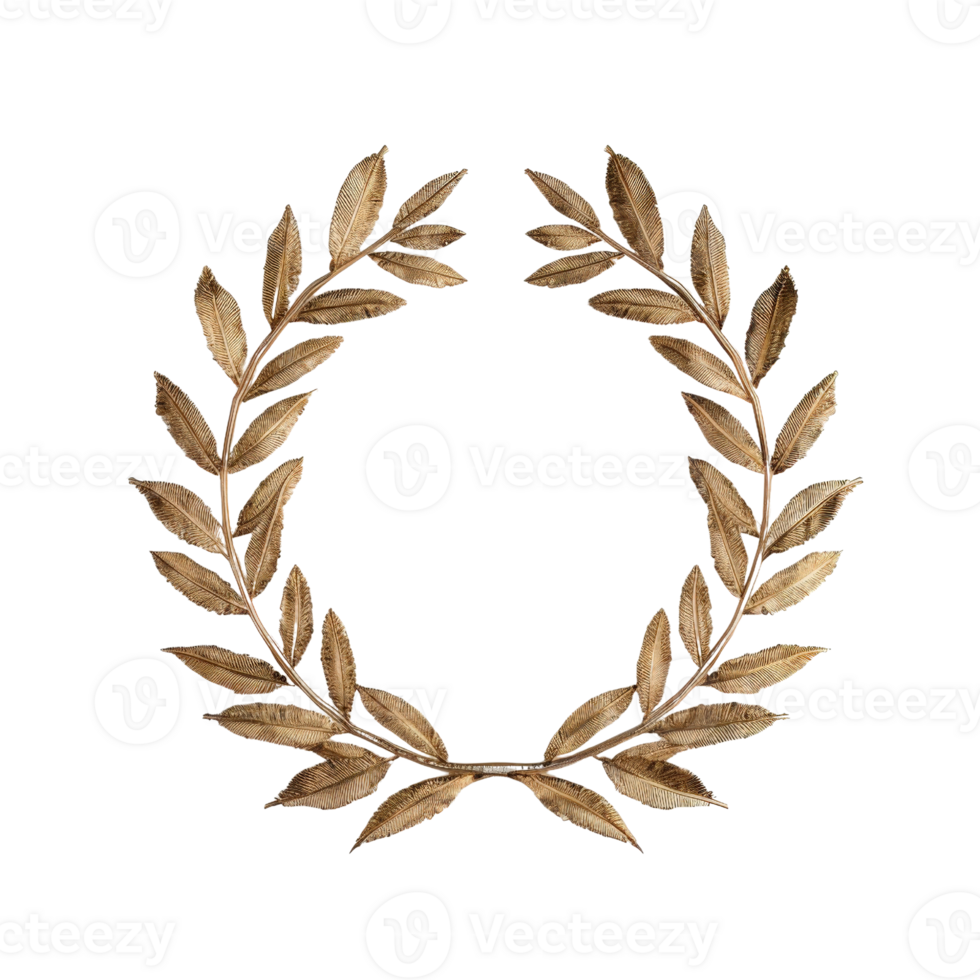 Elegant golden laurel wreath design for achievement, victory, award, and decorative purposes on a transparent background png