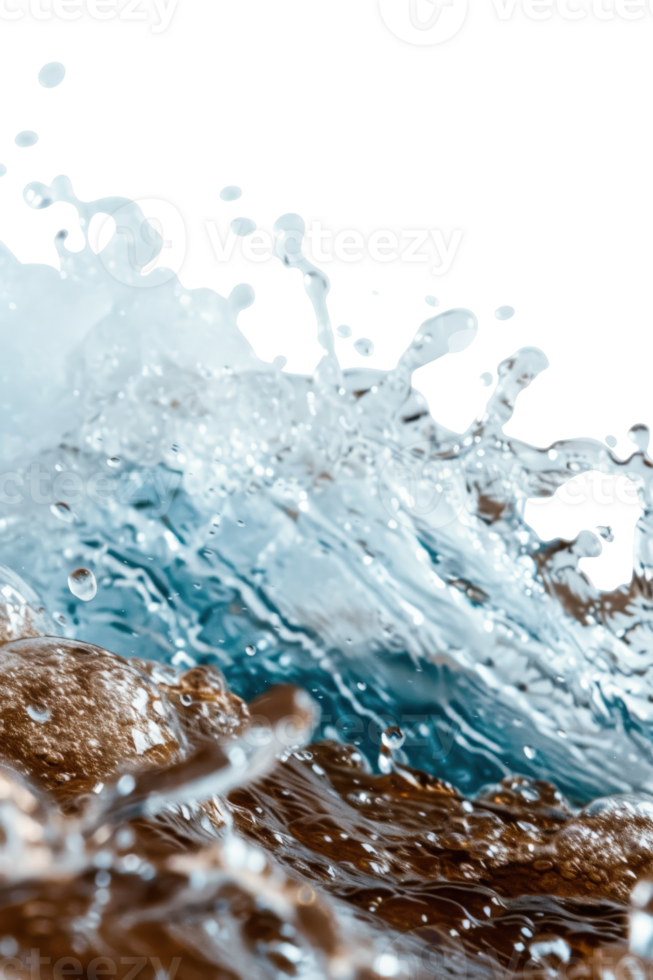 Dynamic Ocean Wave with Splashing Water Droplets on a Sea Surface in Mellow Earthy Tones and Shades of Blue png
