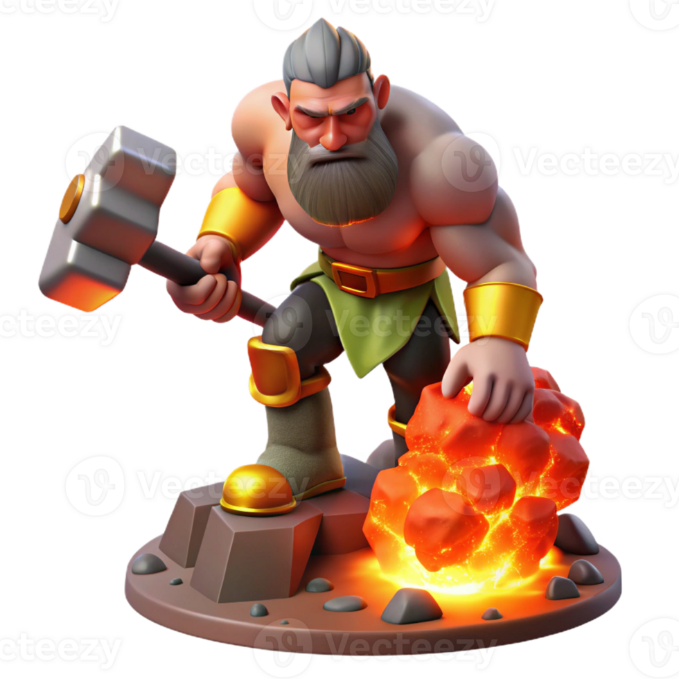 stunning modern A powerful cyclops, forging a mighty weapon in a fiery volcano. Art style Realism genuine png