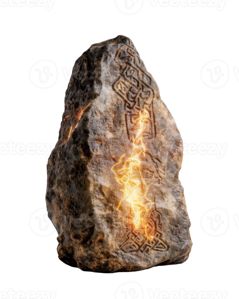 Ancient Stone with Intricate Carvings and Glowing Energy Effects for Fantasy or Mythology Themes png