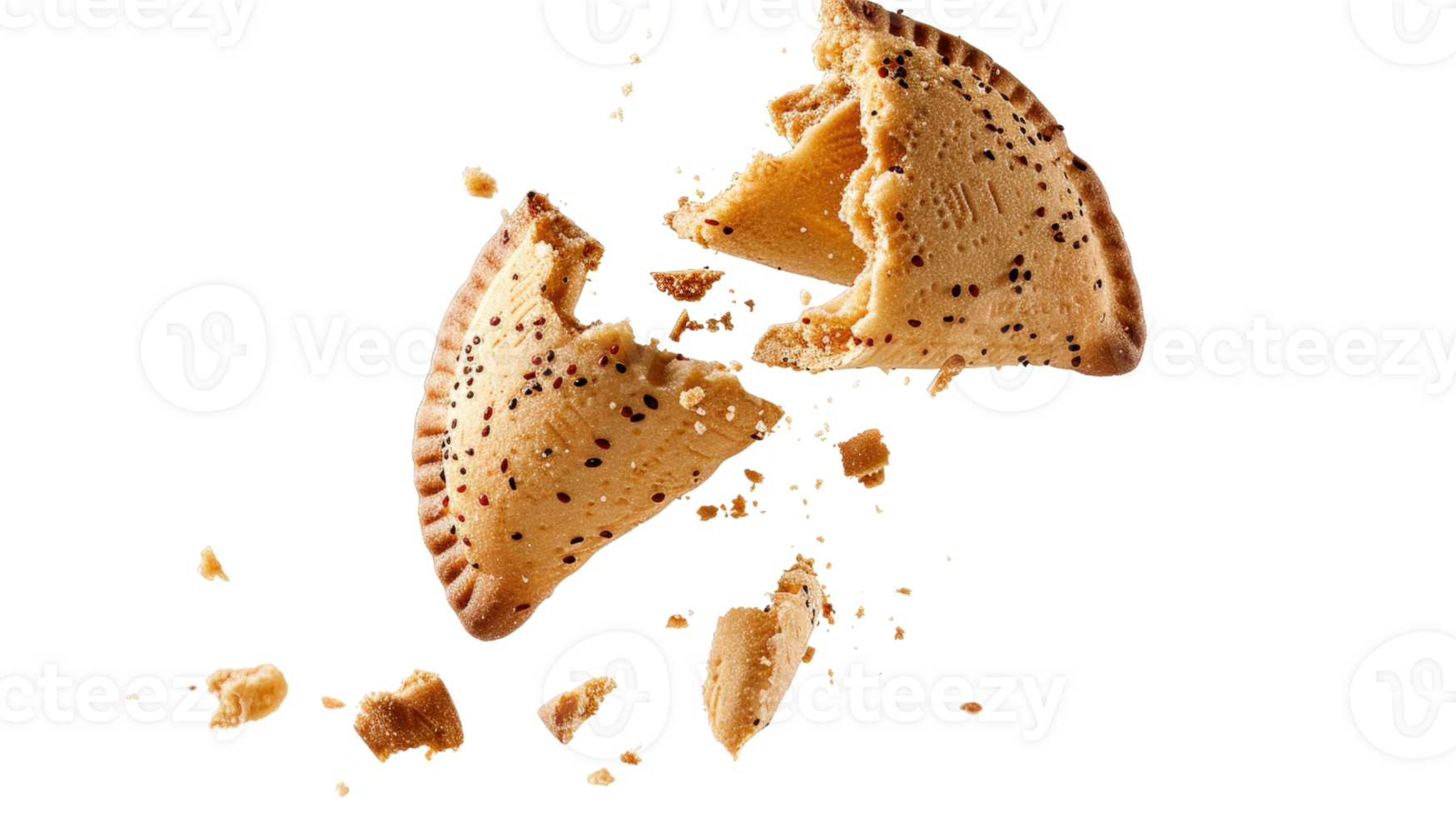 Crispy Baked Cookie Crumbling Into Pieces With Delicious Crumbs Falling On Transparent Background png