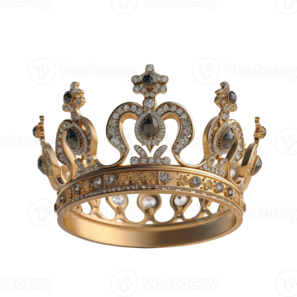 Elegant Golden Crown with Intricate Design and Shimmering Gemstones, Perfect for Royalty and Special Occasions png