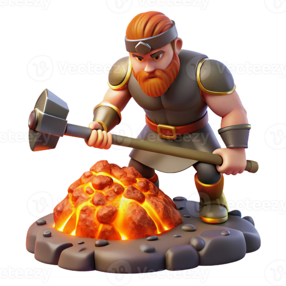 dramatic minimalist A powerful cyclops, forging a mighty weapon in a fiery volcano. Art style Realism high resolution png