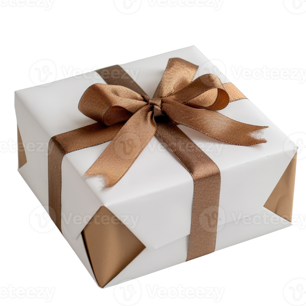 Elegant white gift box with a shiny brown ribbon and bow, perfect for special occasions and celebrations png