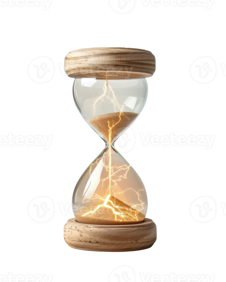 Hourglass with Sand and Lightning Bolt, Time Concept with Energy and Motion, Symbolizing Change and Transition png