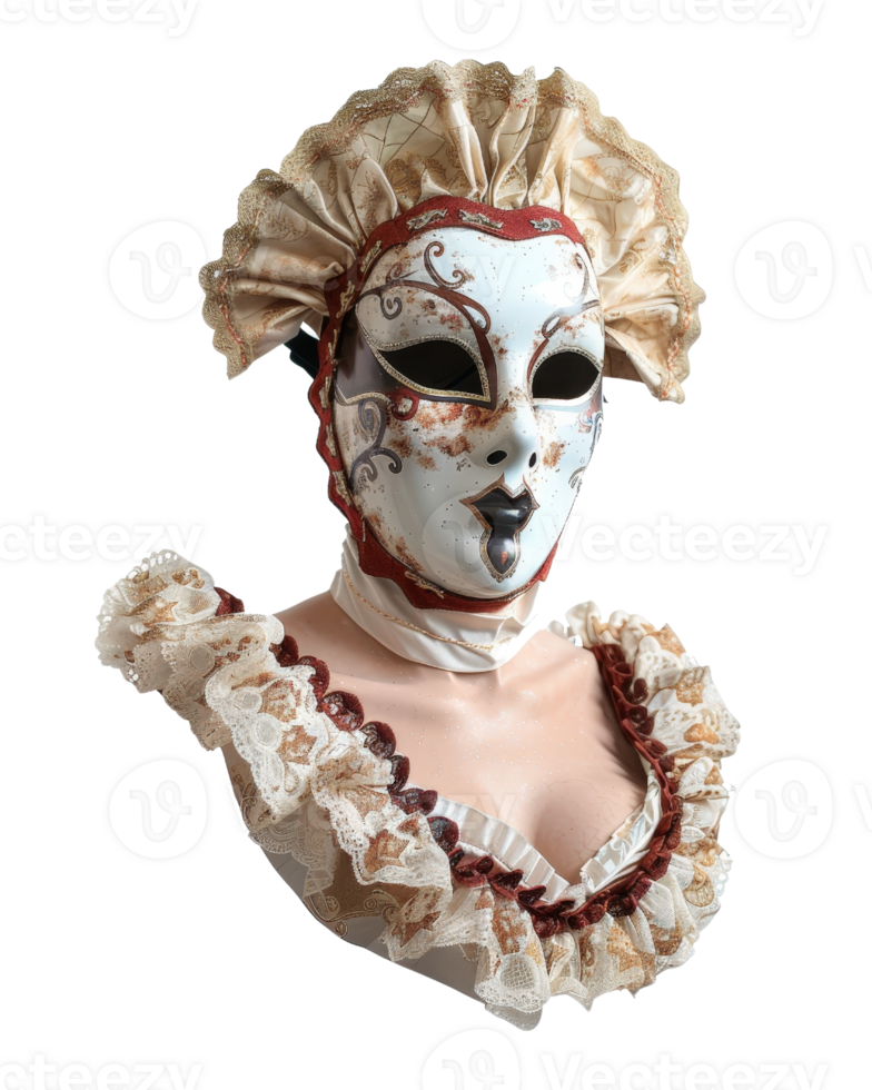 Exquisite Detailed Venetian Mask with Intricate Patterns and Elegant Ruffles Displayed on Neutral Background png