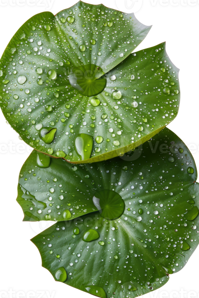 Close-up of Fresh Green Lotus Leaves with Water Droplets Isolated on White Background png