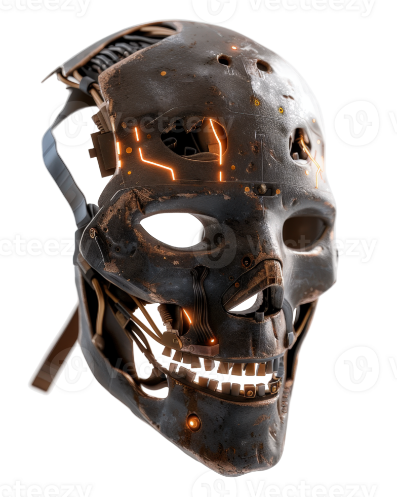 Futuristic Cybernetic Skull Mask with Luminescent Elements and Intricate Mechanical Details for Sci-Fi Themes png
