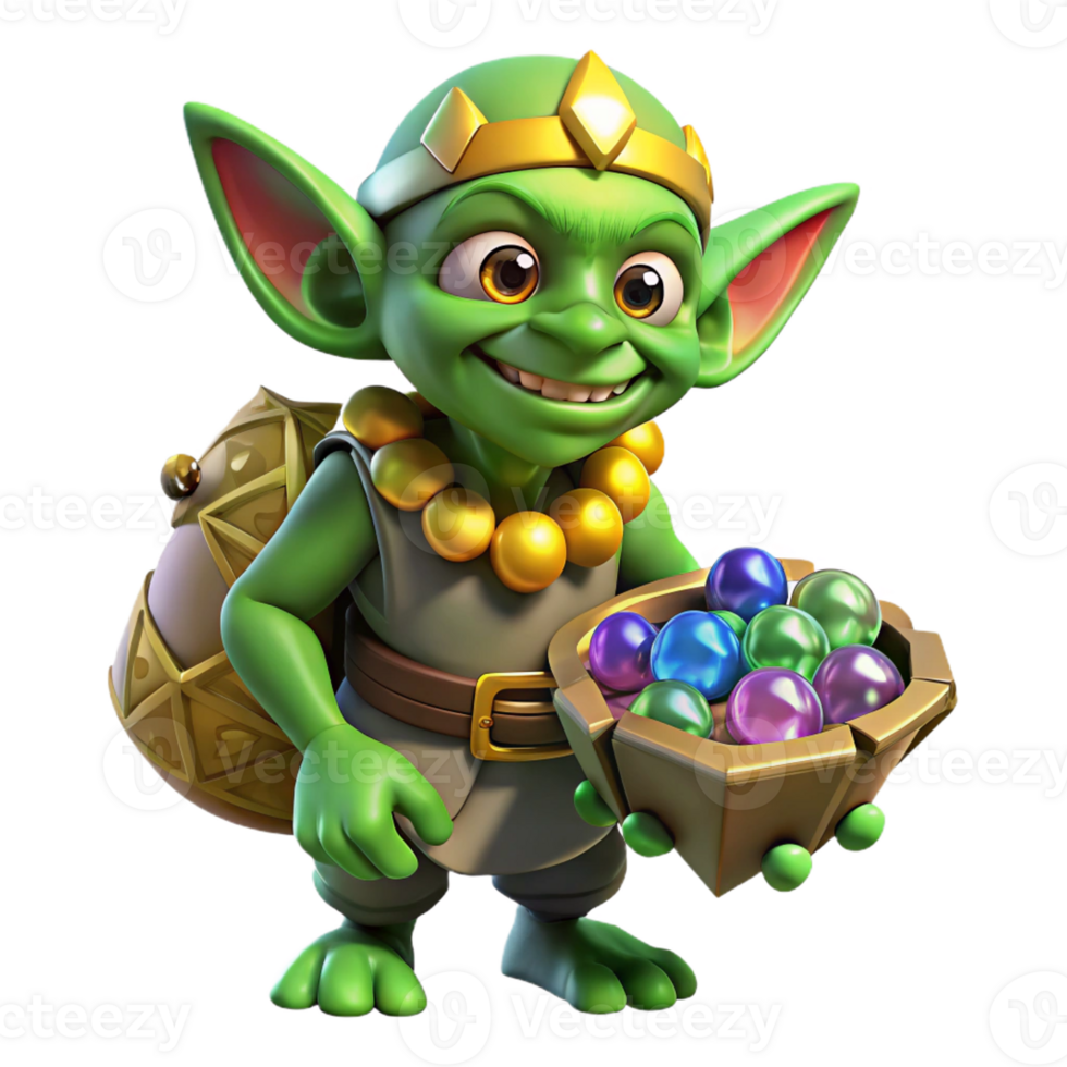 beautiful vintage A mischievous goblin, hoarding glittering jewels in a dark cave. Art style Fantasy Art high resolution png