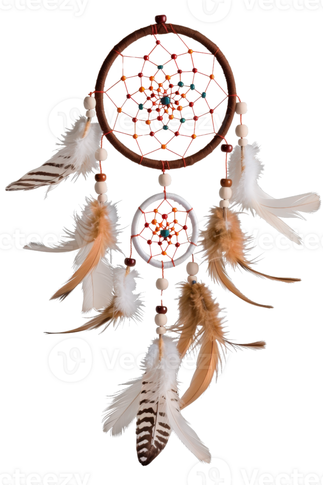 Intricately Designed Dreamcatcher with Feathers and Beads on a White Background, Symbolizing Peace and Protection png