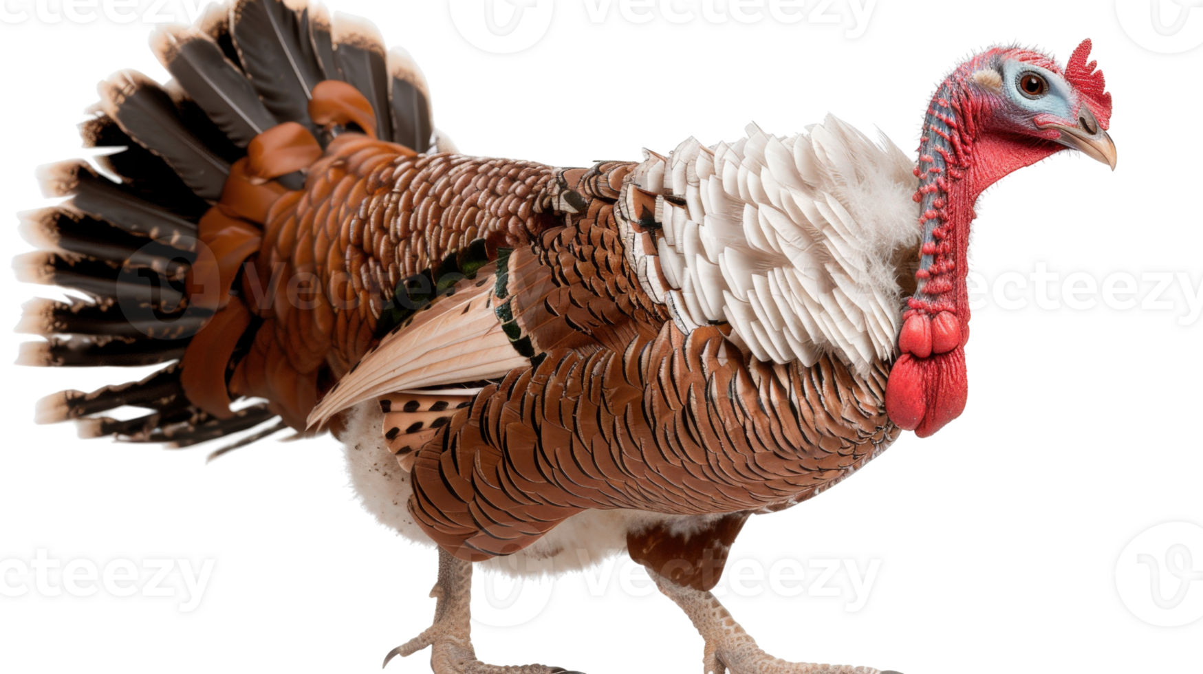 Realistic Turkey Standing Gracefully with Colorful Feathers and Distinctive Features in a Natural Pose png