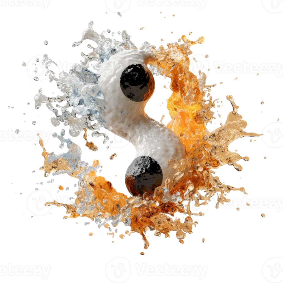 Dynamic 3D Representation of Water and Fire Elements Colliding in Vivid Splash Effect png