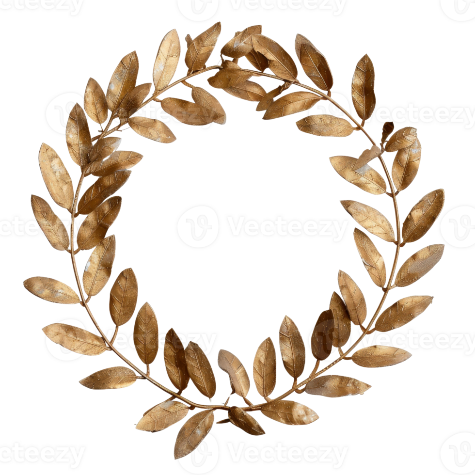 Elegant golden laurel wreath with detailed leaves in a circular formation for decorative and design purposes png