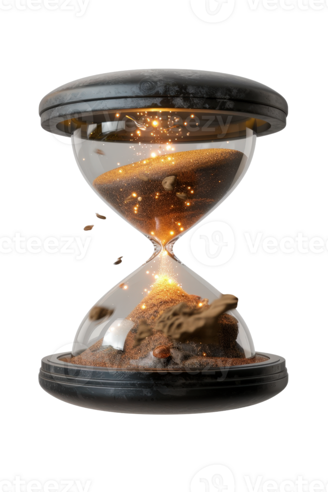 Captivating Hourglass Displaying Shimmering Sands and Magical Sparkles in a Modern Black Frame png