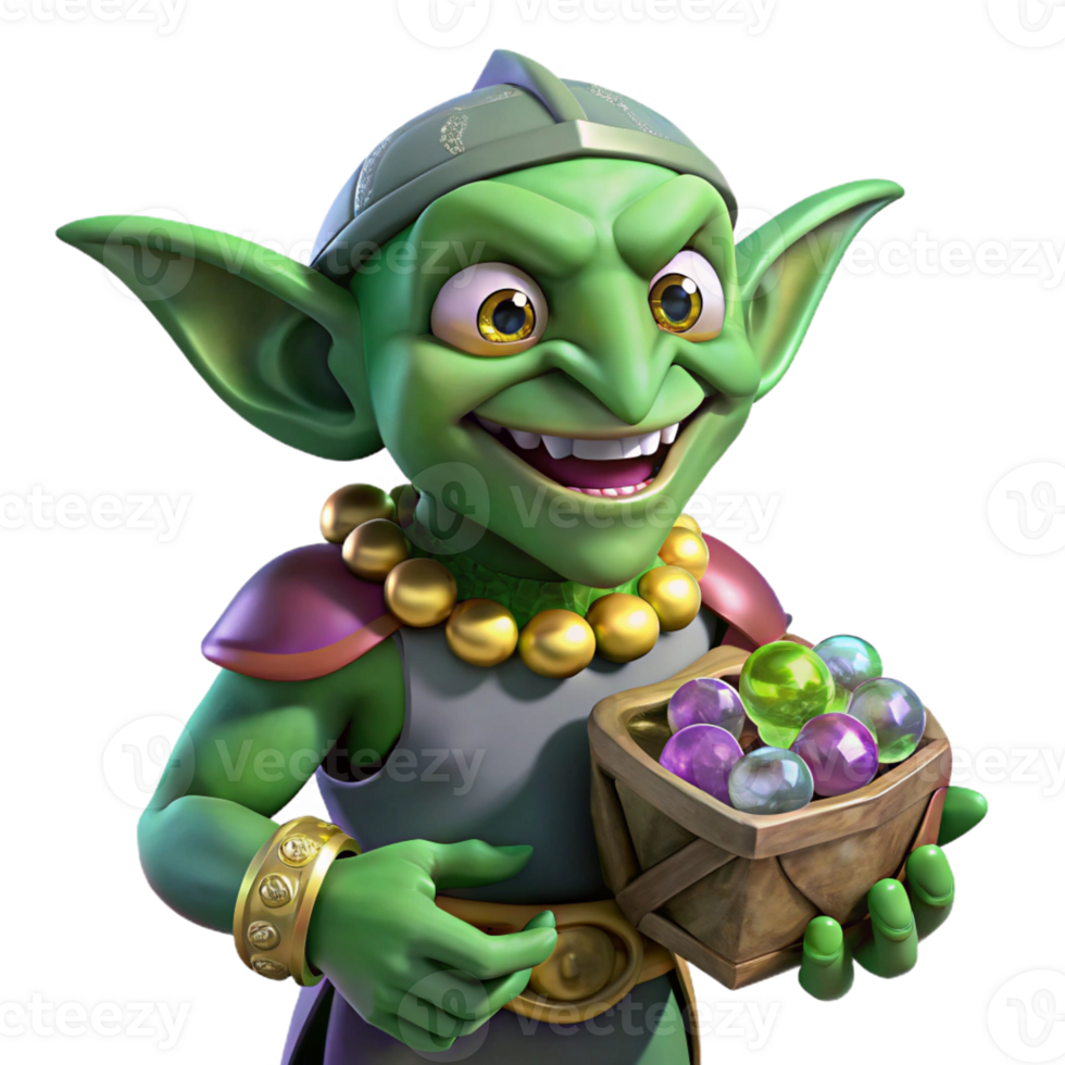 magnificent classic A mischievous goblin, hoarding glittering jewels in a dark cave. Art style Fantasy Art exclusive png