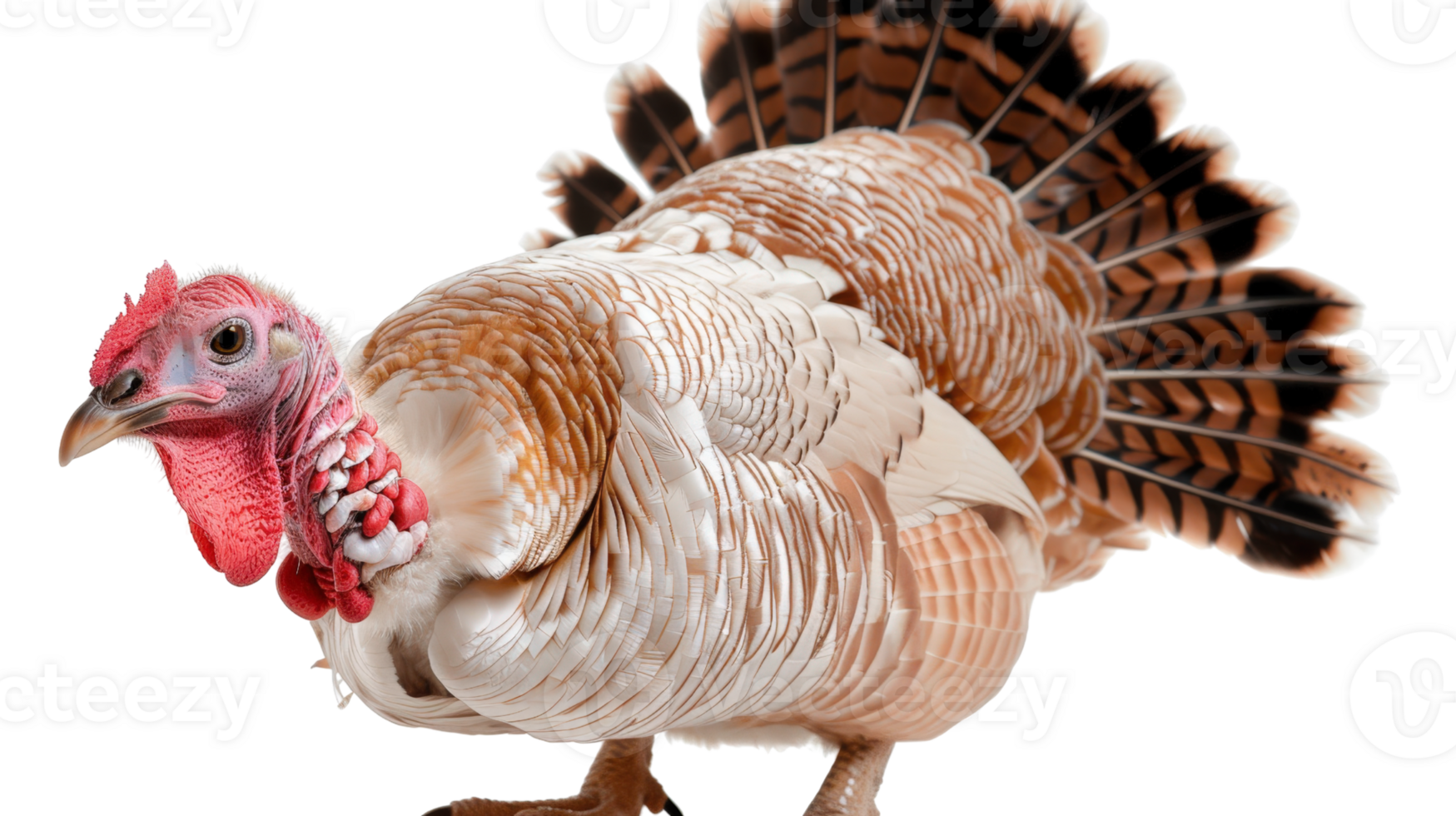 Stunning Close-Up of a Beautiful Domestic Turkey Posing Elegantly with Colorful Feathers and Unique Features png