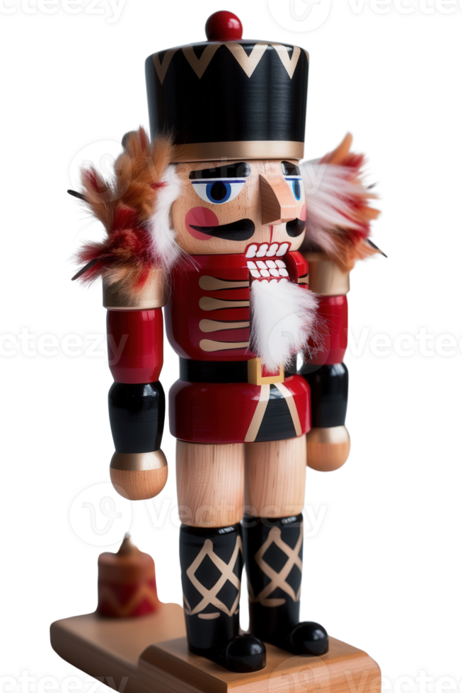Colorful wooden nutcracker figure with festive decorations, traditional design, perfect for holiday celebrations and decorations png