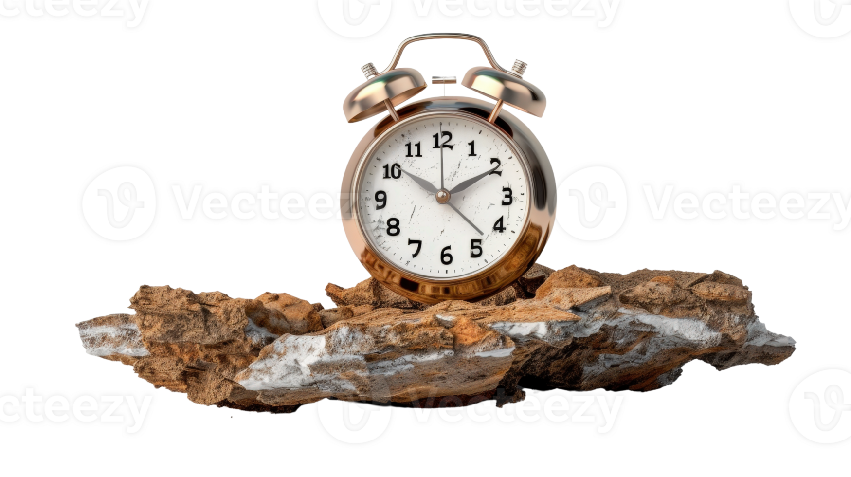 Vintage Alarm Clock on Natural Stone Background, Time Concept, Antique Design, Nostalgic and Timeless Appeal png