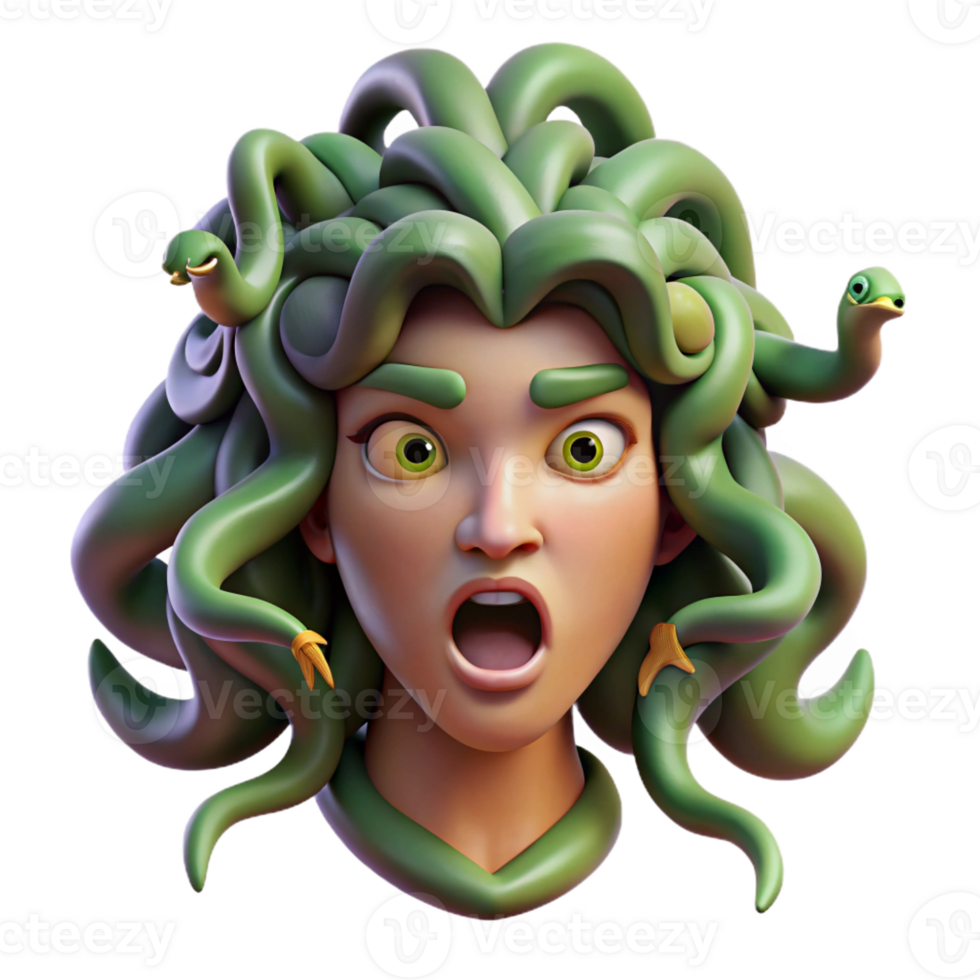 elegant traditional A fierce gorgon, with snakes for hair and a petrifying gaze. Art style Surrealism high resolution png