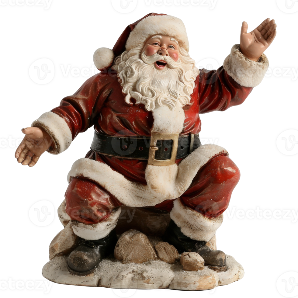 Joyful Santa Claus Figurine Celebrating Christmas with Open Arms and Cheerful Expression, Christmas Decor Gift png