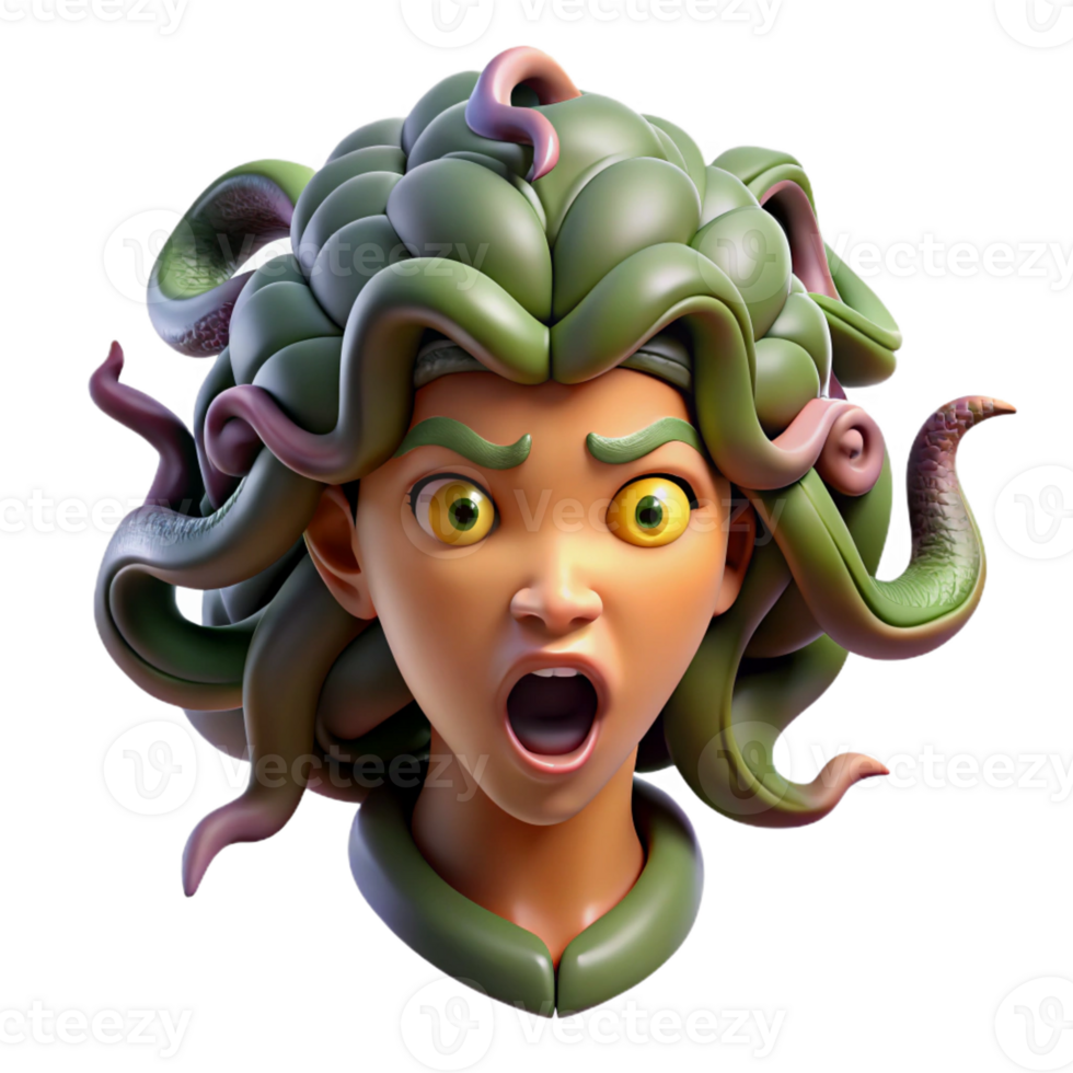 dramatic artistic A fierce gorgon, with snakes for hair and a petrifying gaze. Art style Surrealism professional png