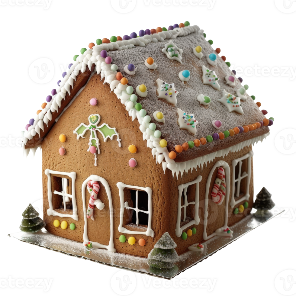 Charming Gingerbread House Decorated with Colorful Candy and Icing for Holiday Festivities and Baking Inspiration png