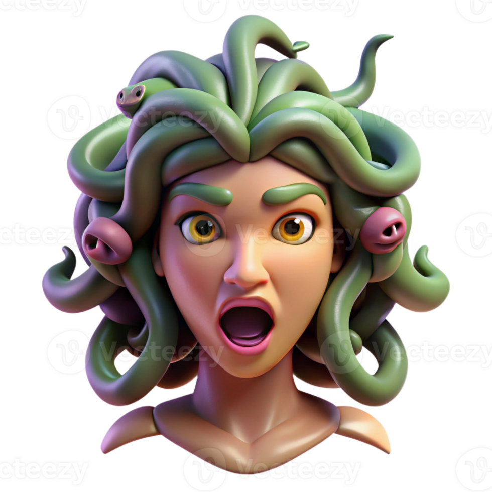 impressive rustic A fierce gorgon, with snakes for hair and a petrifying gaze. Art style Surrealism original png