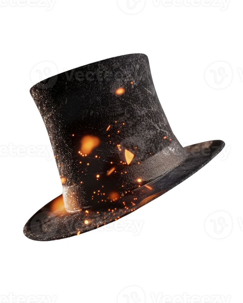 Magical Vintage Top Hat Surrounded by Sparkles and Glowing Embers in a Dark Background png
