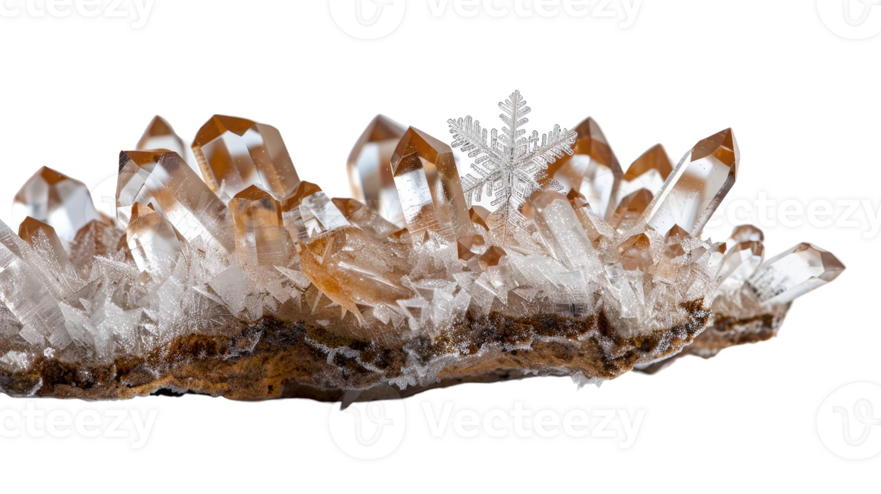 Stunning Close-Up of Natural Quartz Crystals with Unique Formation and Bright Coloration on a Dark Background png