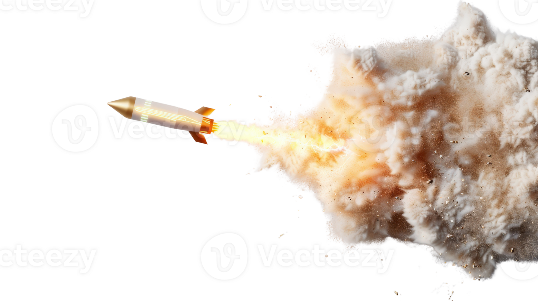 Stunning Rocket Launching with Flames and Smoke, Capturing Power and Energy in Action, Isolated on Black Background png