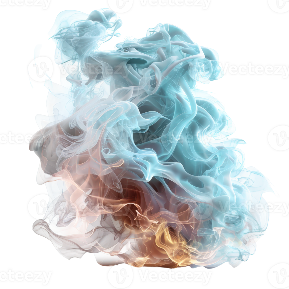 Colorful Abstract Smoke Swirls in Blue, Brown, and White Creating an Ethereal and Dreamlike Atmosphere Effect png