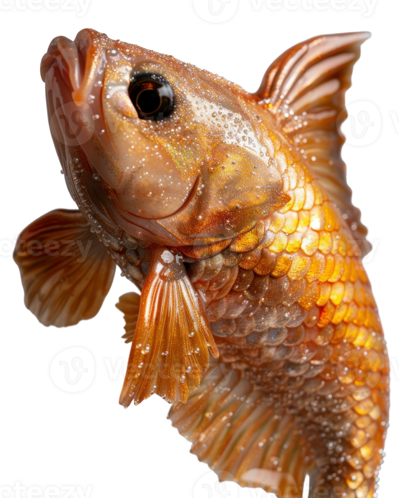 Beautiful Close-Up of a Realistic Goldfish with Vibrant Scales and Stunning Details in a Transparent Background png