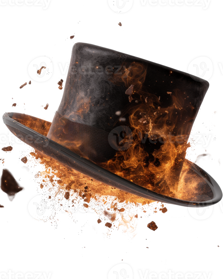 Magical Top Hat Surrounded by Whirling Flames and Enchanting Smoke for Creative Visuals png