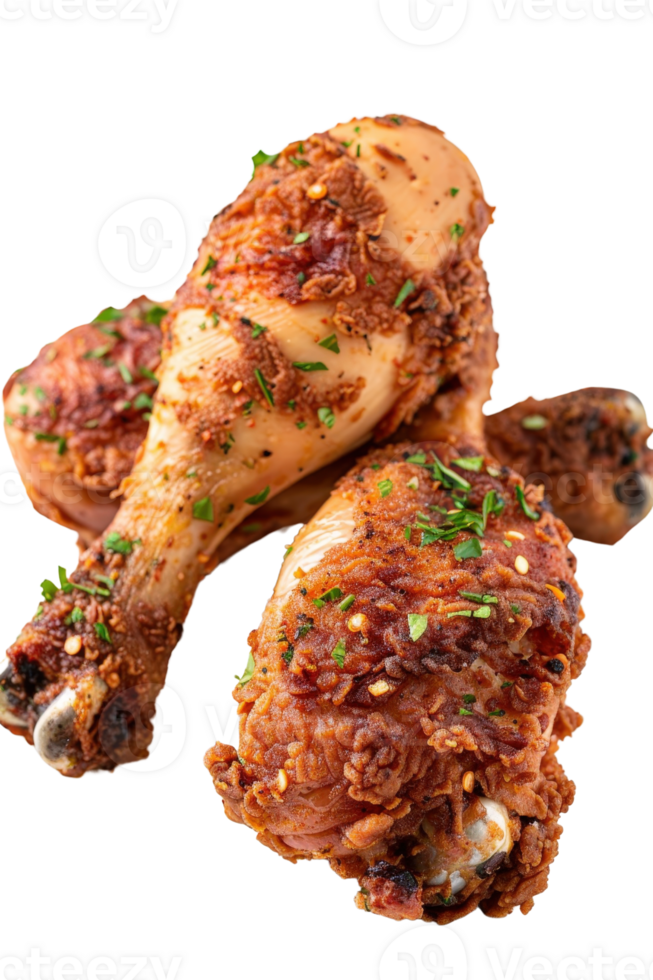 Crispy Fried Chicken Drumsticks with Herbs and Spices on a White Background png