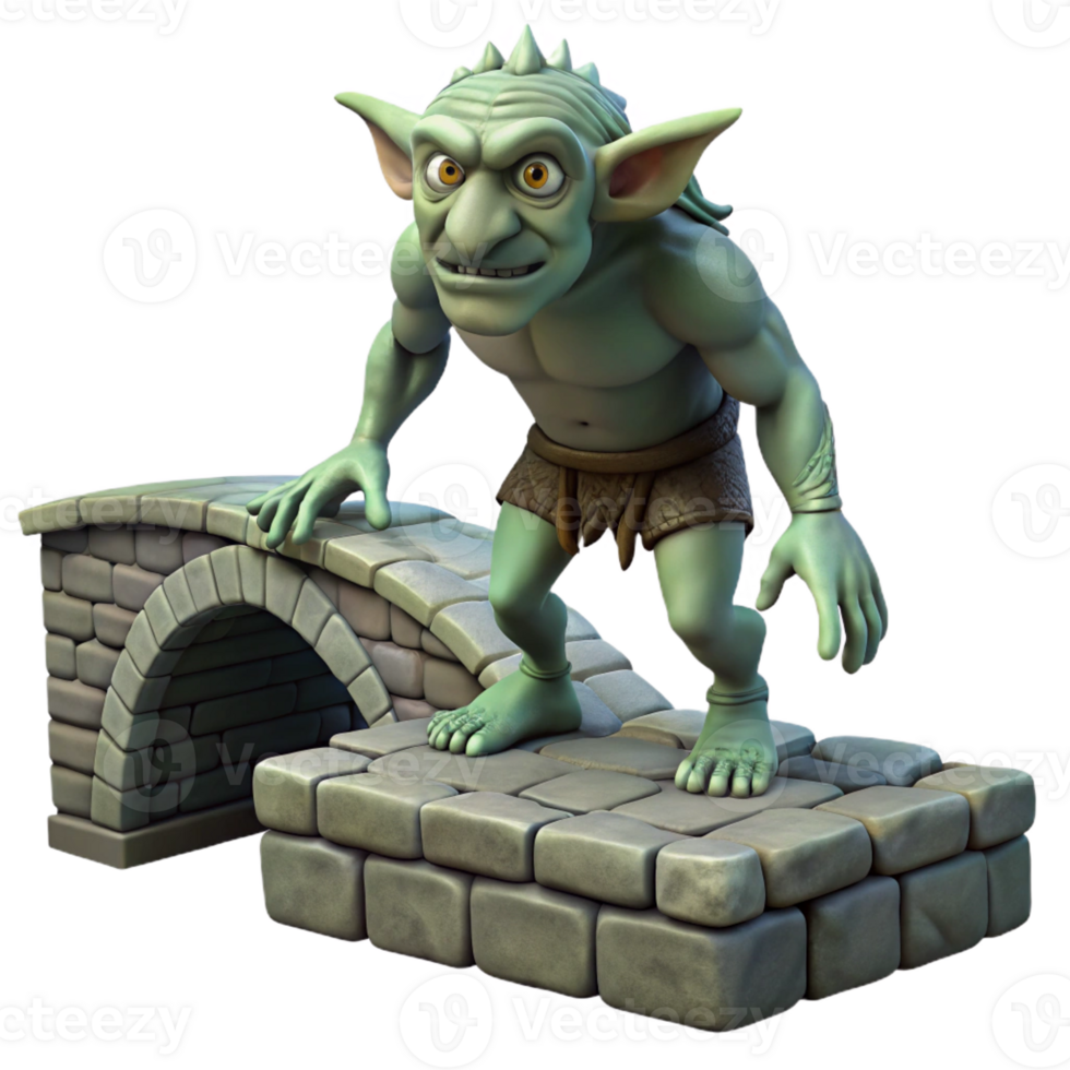 elegant modern A cunning troll, lurking beneath a stone bridge in a shadowy forest. Art style Dark Fantasy authentic png