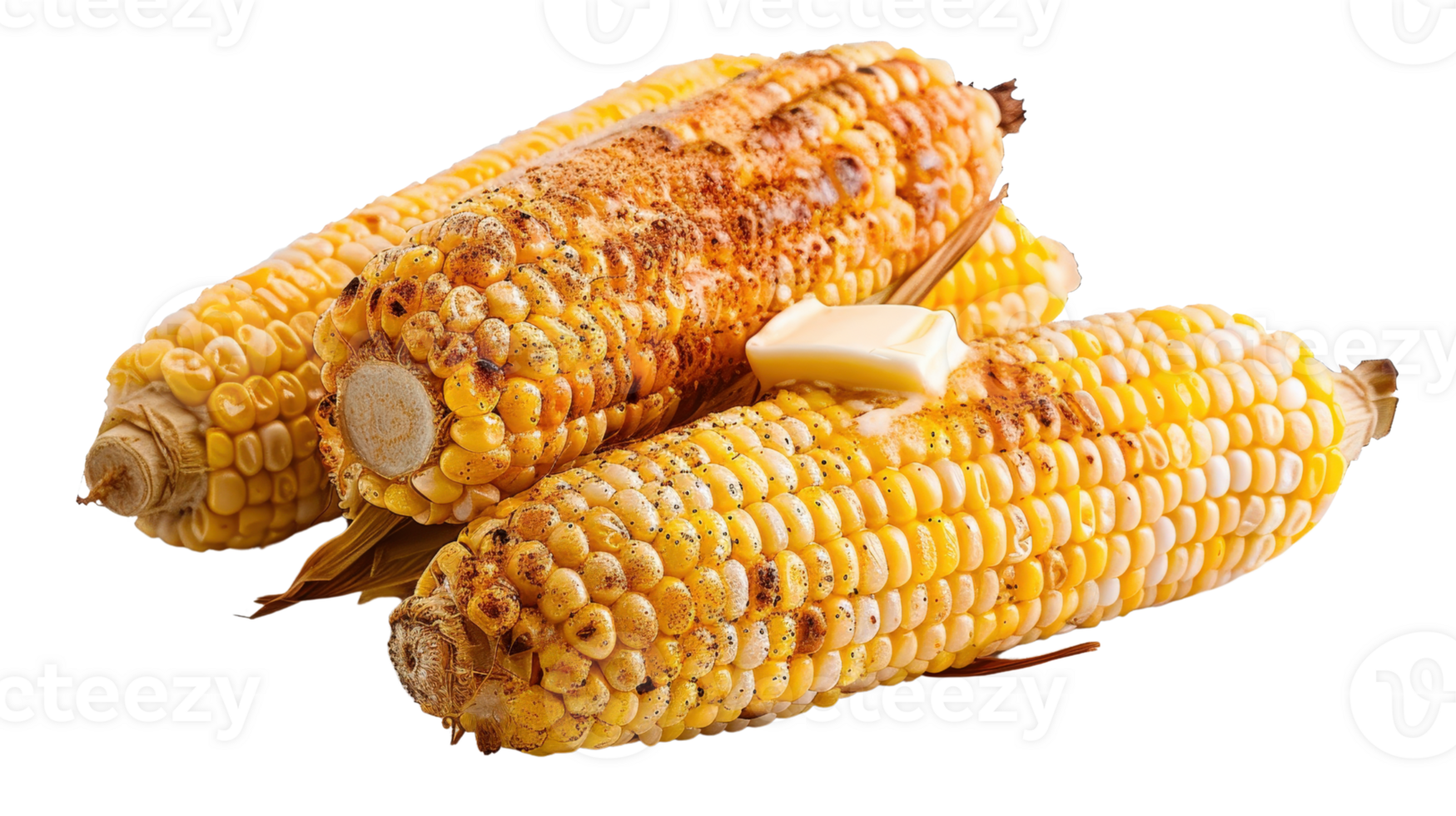 Freshly Grilled Corn on the Cob with Butter and Seasoning for Summer Barbecue or Cookout Food Photography png