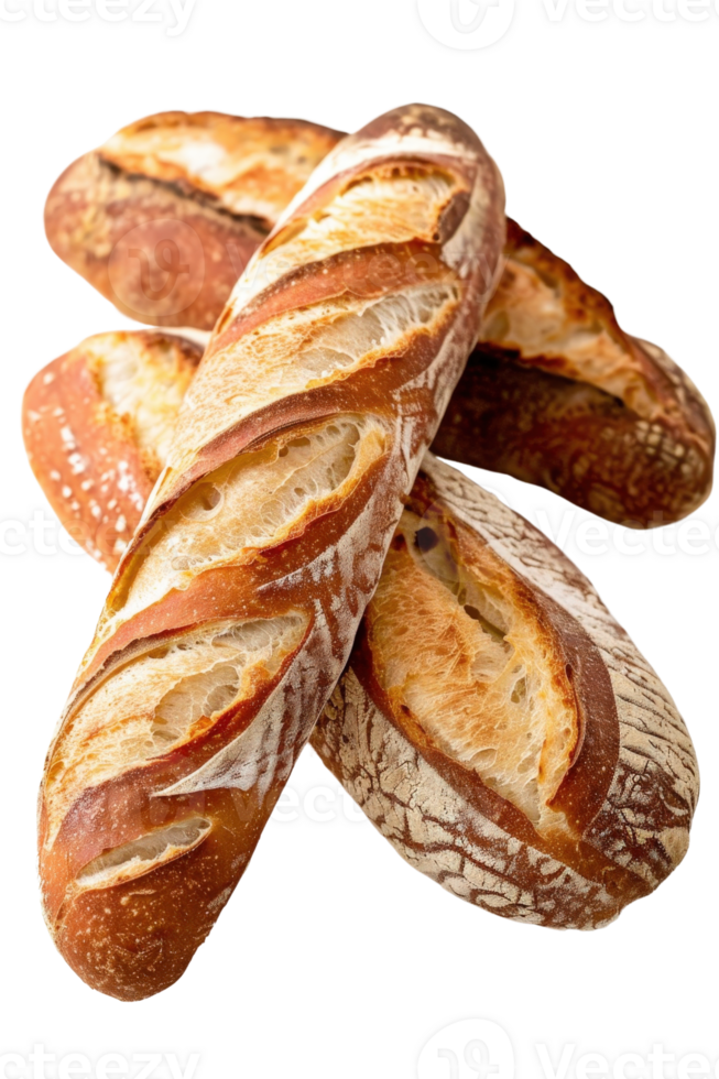 Freshly Baked Artisanal Bread Sticks with Golden Crust and Unique Cuts on Rustic Background png