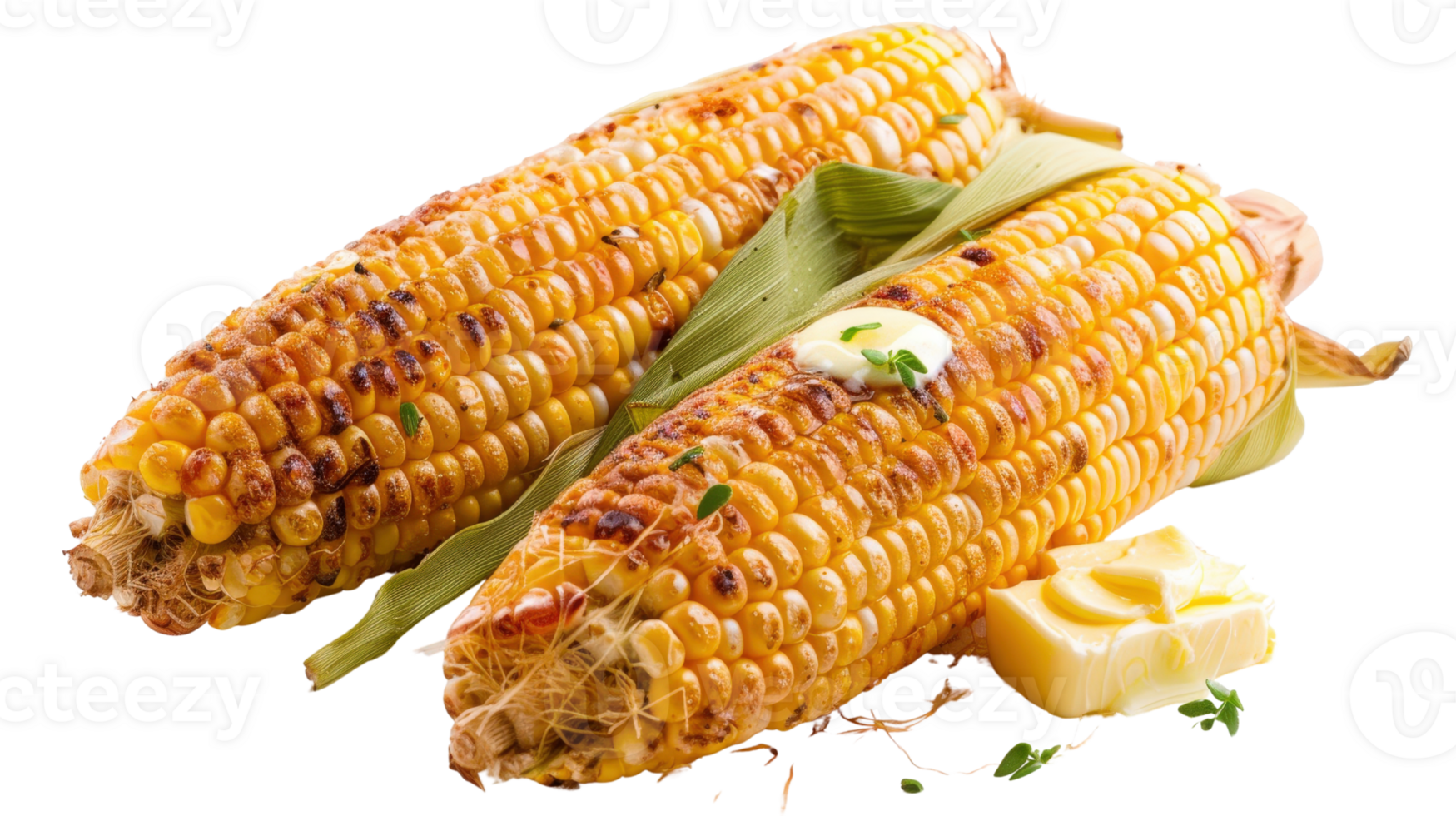 Freshly Grilled Corn on the Cob with Butter and Herbs Ready for Summer BBQ, Perfect for Family Gatherings and Picnics png