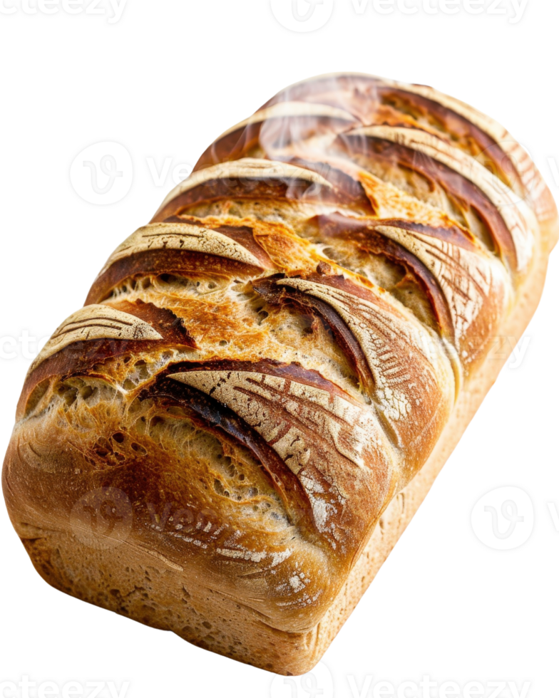 Freshly Baked Artisan Bread Loaf with Steam Rising, Perfect for Culinary Photography and Food Blogs png