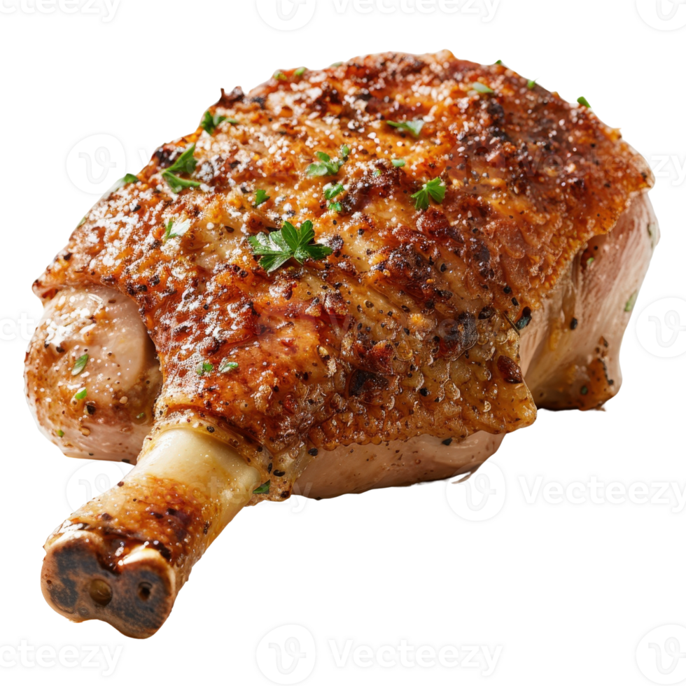 Crispy Roasted Chicken Leg with Herbed Seasoning on White Background for Culinary and Food Photography png