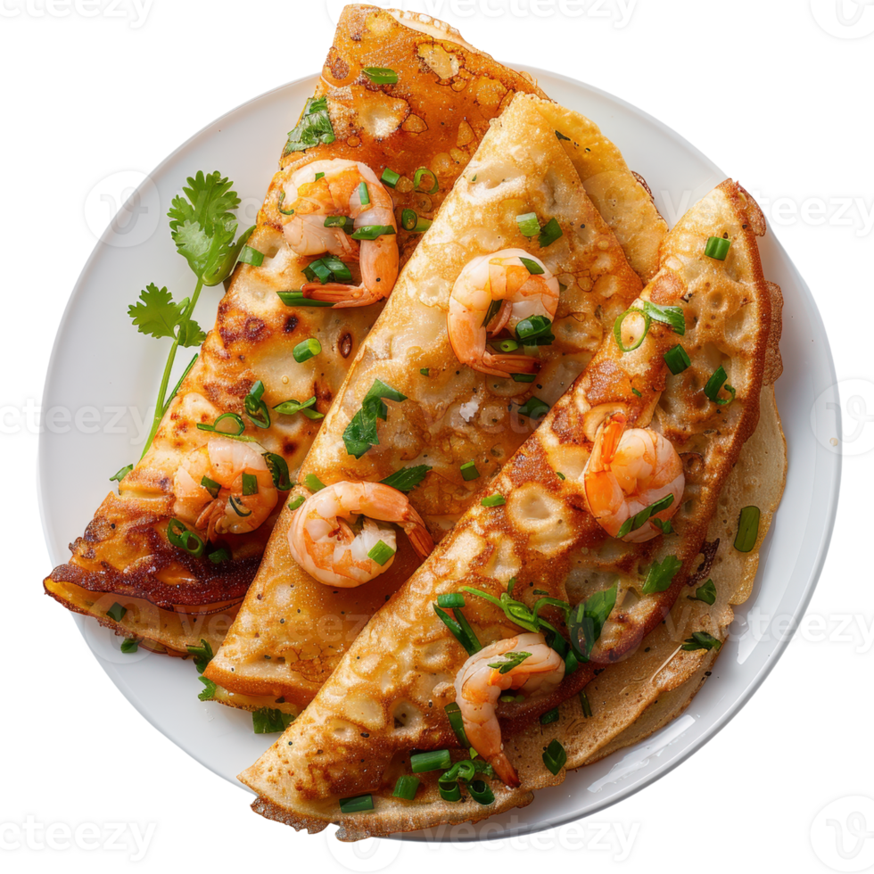Savory Shrimp Crepes with Herbs and Vegetables Served on a Plate for Delicious Culinary Experience png