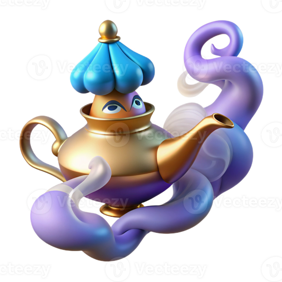 magnificent abstract A powerful djinn, emerging from a magic lamp, surrounded by swirling smoke. Art style Orientalism genuine png