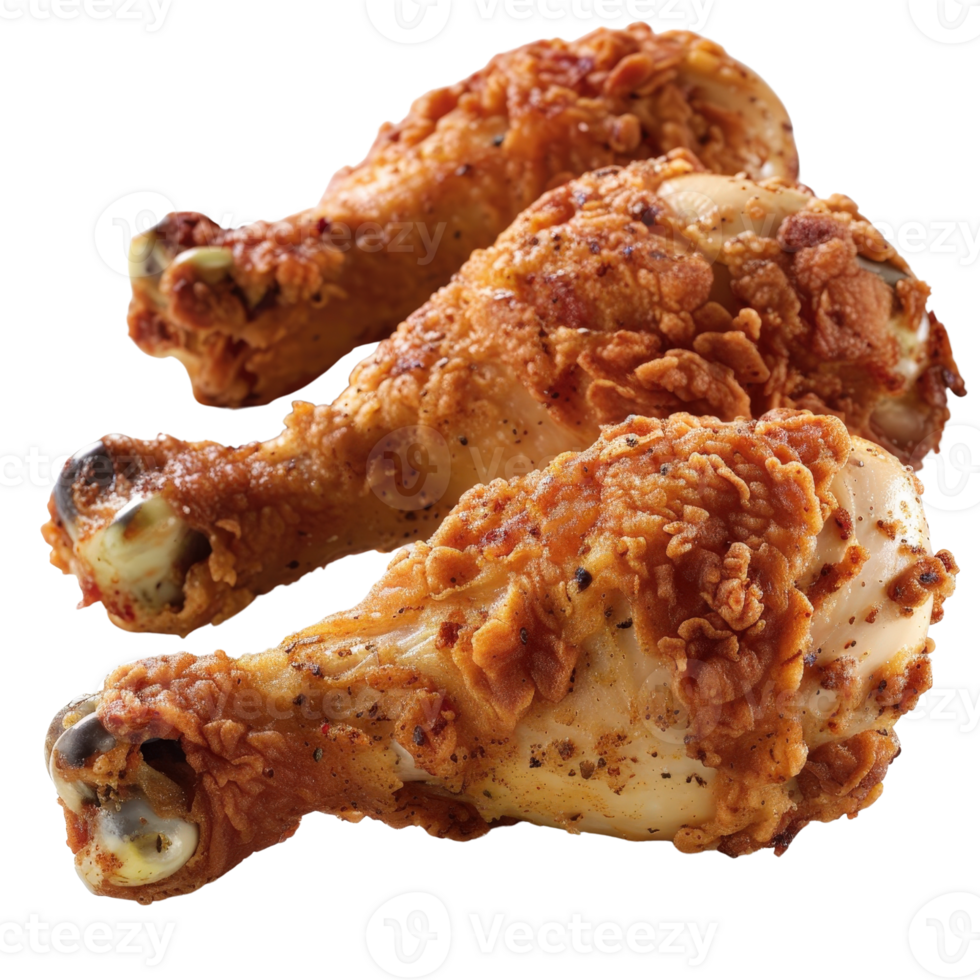 Crispy Fried Chicken Drumsticks on a White Background, Perfect for Food Advertisements and Recipe Blogs png