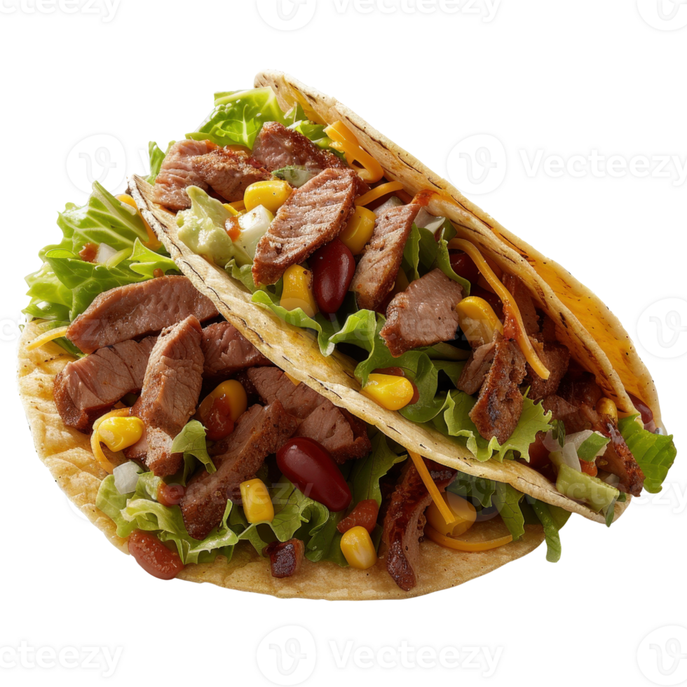 Deliciously Crafted Tacos with Grilled Meat, Fresh Vegetables, and Colorful Ingredients for a Flavorful Meal png