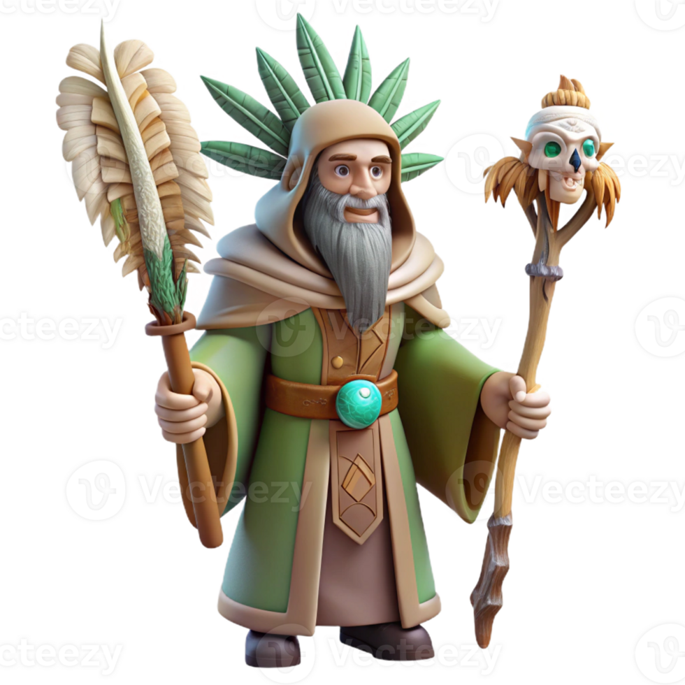 stunning abstract A wise druid, with a staff adorned with feathers and bones, performing a ritual in a sacred grove. Art style Celtic Art high resolution png