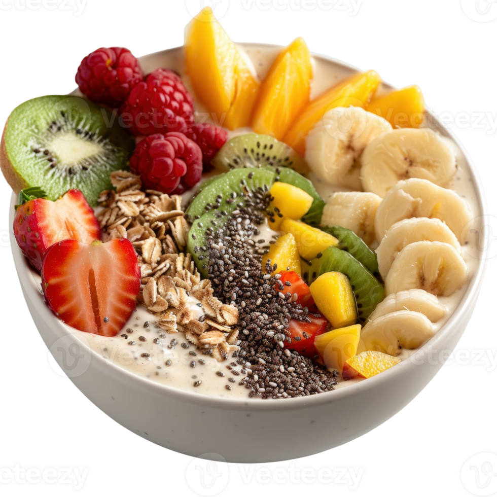 Colorful Healthy Smoothie Bowl with Fresh Fruits, Granola, and Chia Seeds for Nutritious Breakfast or Snack png