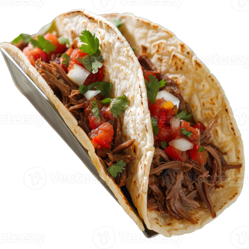 Delicious and Flavorful Beef Tacos with Fresh Salsa and Cilantro on a White Background for Culinary Inspiration png